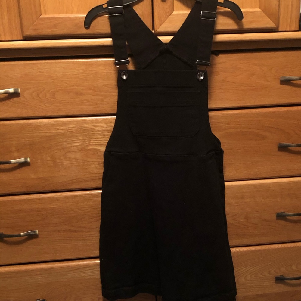 Black denim overall dress. BlackHeart brand